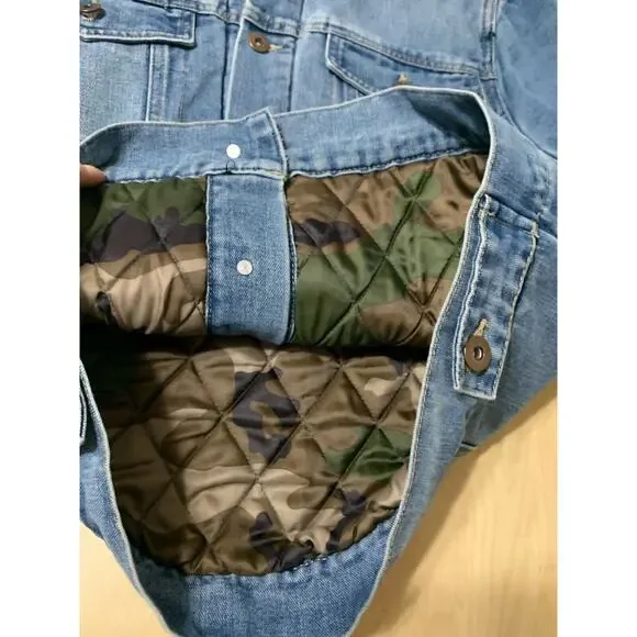 TRIOT Los Angeles Mens Quilted Camo-Lined Denim Jean Trucker Jacket - Picture 7 of 9